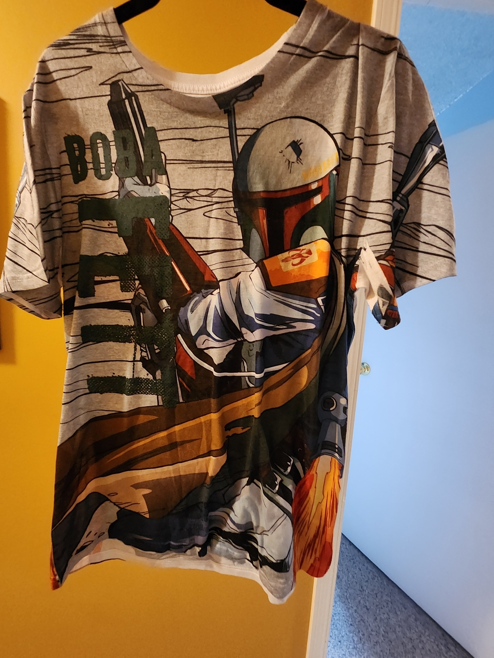 Star Wars Boba Fett Short Sleeve All Over GRAPHIC Tee - Gray, Green & Orange